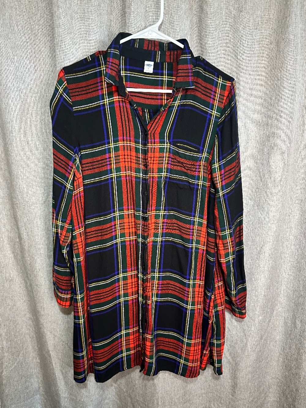 Old Navy Plaid Flannel Button Down Tunic Shirt Dress Christmas - Medium